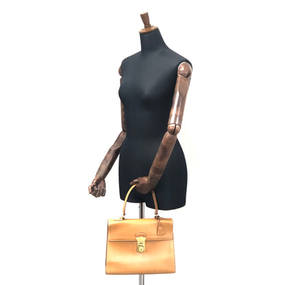 PRADA Metal Closure Leather Handbag Camel Vintage hktpxe