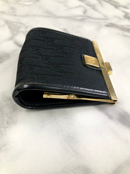 Christian Dior Trotter 標誌金屬扣提花皮革零皮夾黑色復古 wd4fgy 
