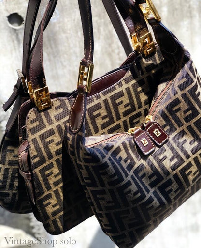 FENDI Zucca Jacquard Hand Bag Brown vintage Old nefbes
