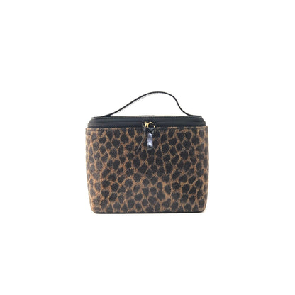 LOEWE Leopard Vanity Enamel Handbag Mini Bag Black Brown vintage Old x7rt6f