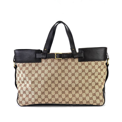 GUCCI front belt GG canvas handbag beige brown vintage old um3y8c