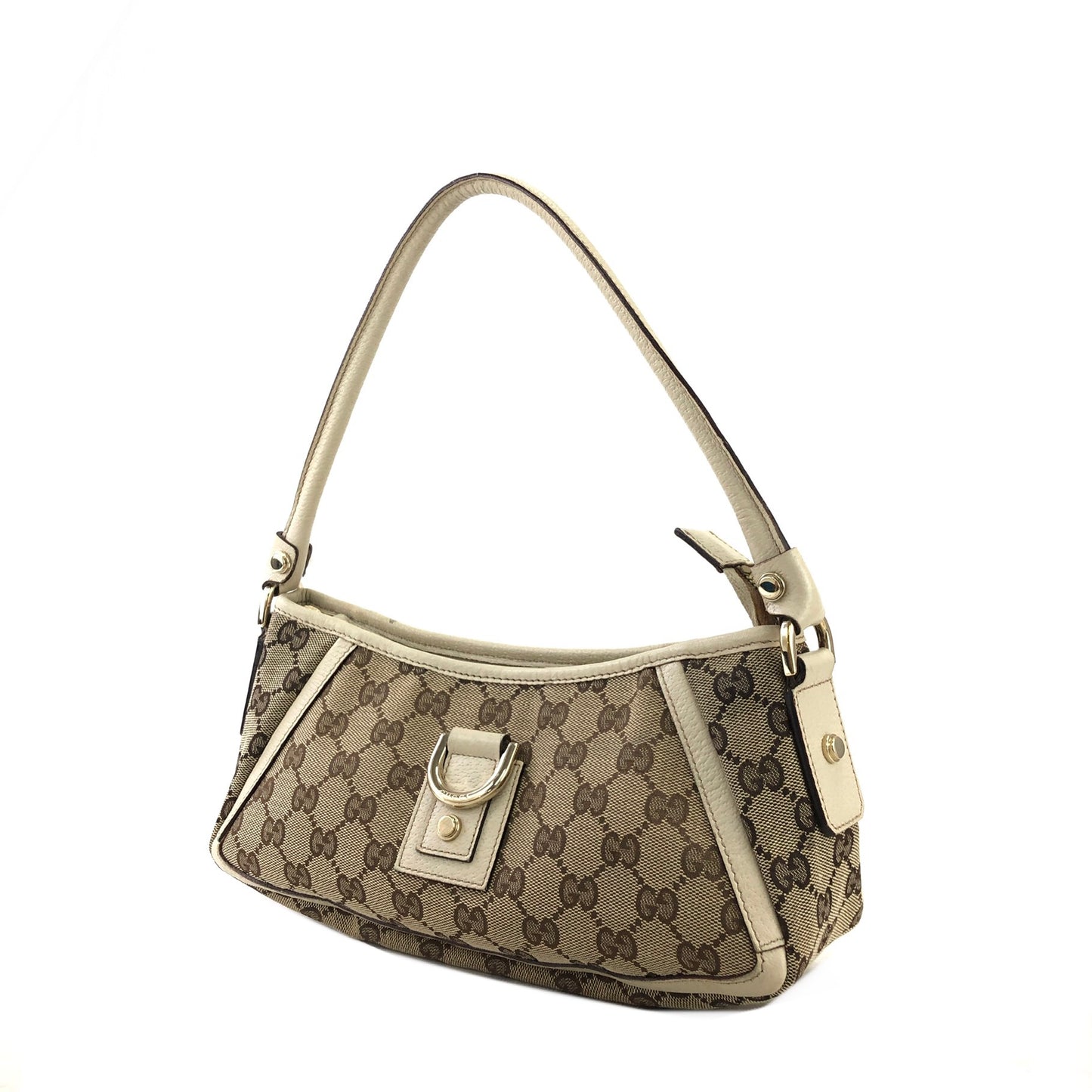 GUCCI GG Canvas Abbey Canvas Leather Handbag Hobobag Beige Vintage 2eihjw