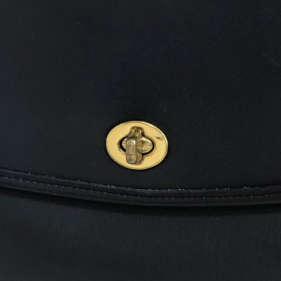 COACH Turn Lock Leather Two-way Handbag Shoulder bag Navy