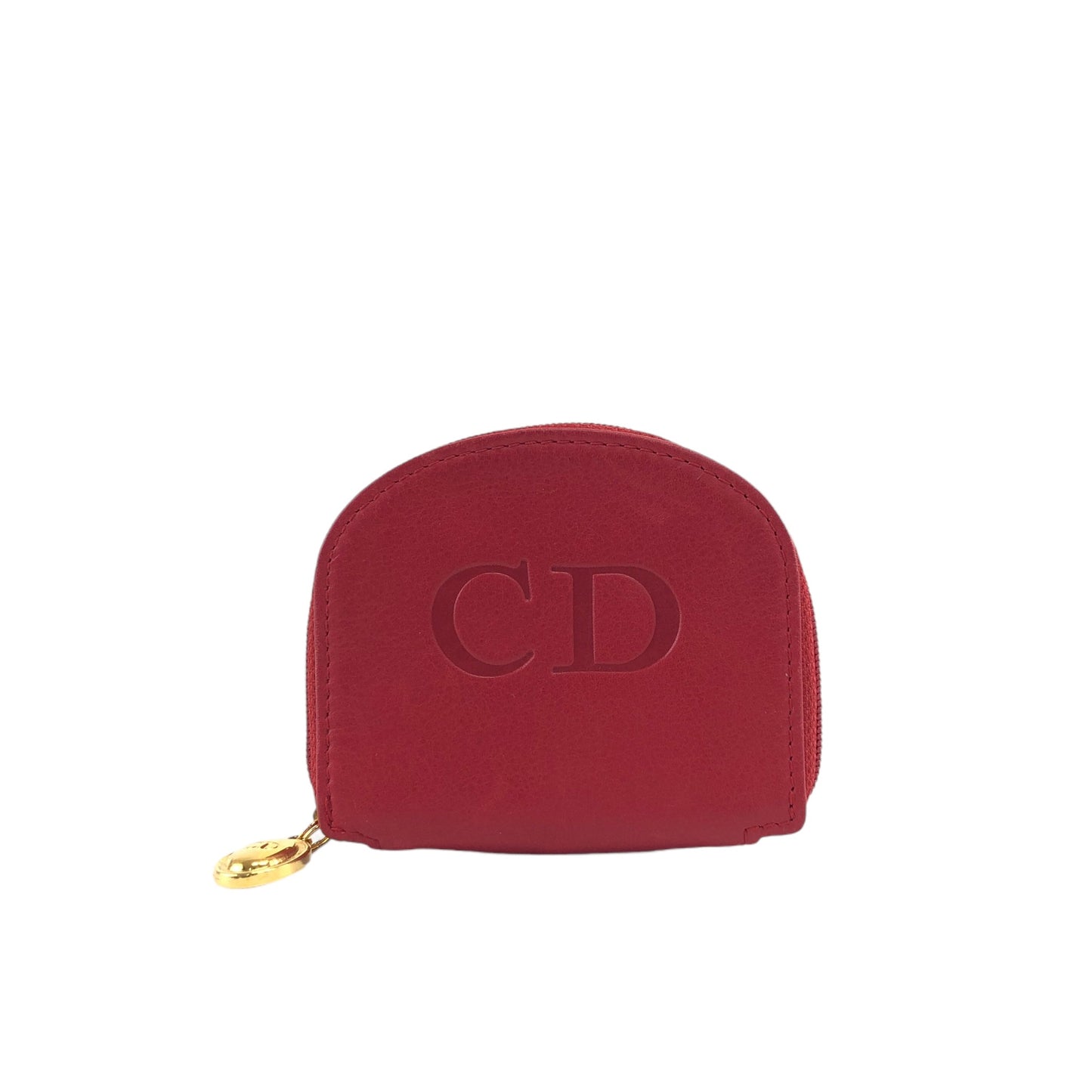 Christian Dior CD Logo Leather Coin Purse Red Vintage d57gp4