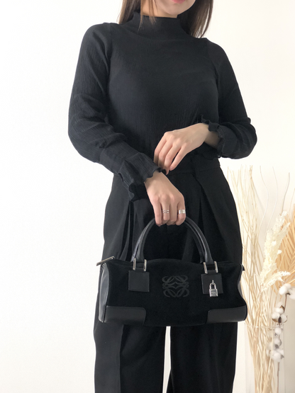 LOEWE Amazona Anagram Padlock Suede Leather Handbag Boston bag Black Vintage ybmbag