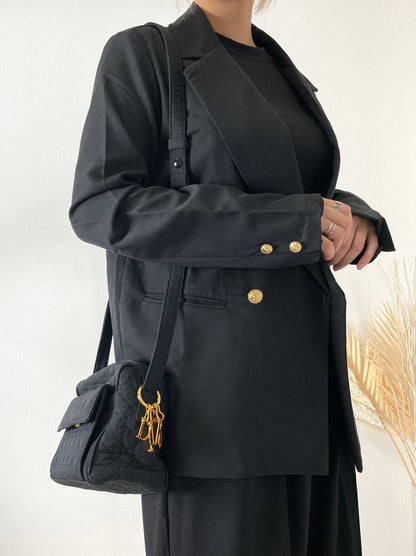 Christian Dior Cannage Logo Motif Charm Nylon Shoulder bag Black Vintage e7e3wt