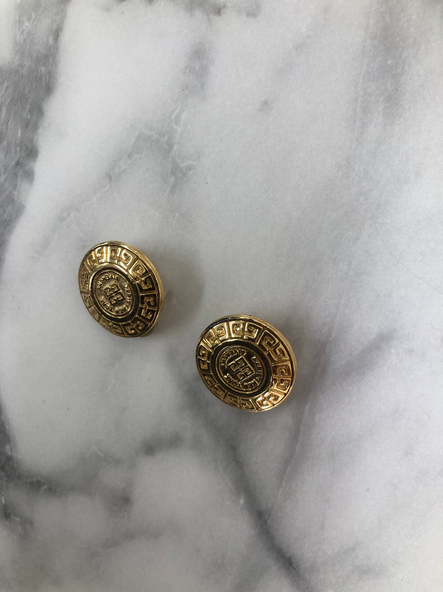 GIVENCHY Logo Round Earrings Gold Vintage i34xhi