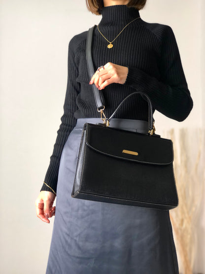 BURBERRY Logo Motif Leather Two-way Top Handle Handbag Shoulder bag Black Vintage mxbnib