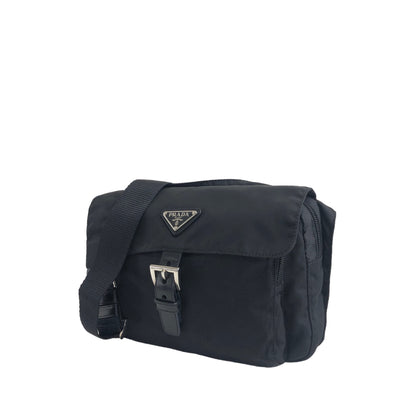 PRADA Triangle Logo Front Buckle Nylon Leather Shoulder bag Black Vintage sudtyj