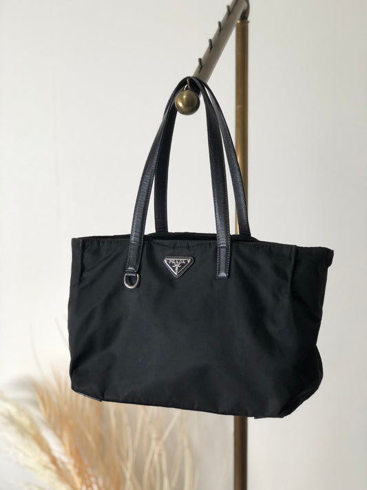 PRADA Triangle Logo Nylon Handbag Black Vintage mhpjft