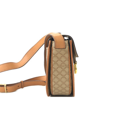 CELINE Macadam Gancini Crossbody Shoulder bag Beige Vintage kx4dhy