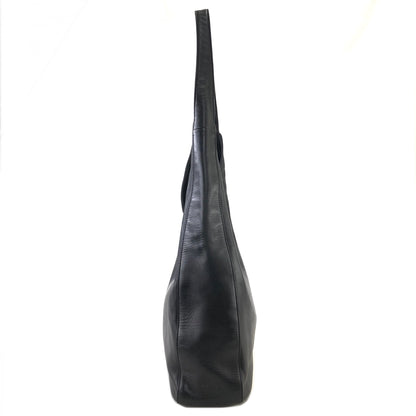 PRADA Logo Motif Embossed Leather Shoulder bag Hobobag Black Vintage b8kas6