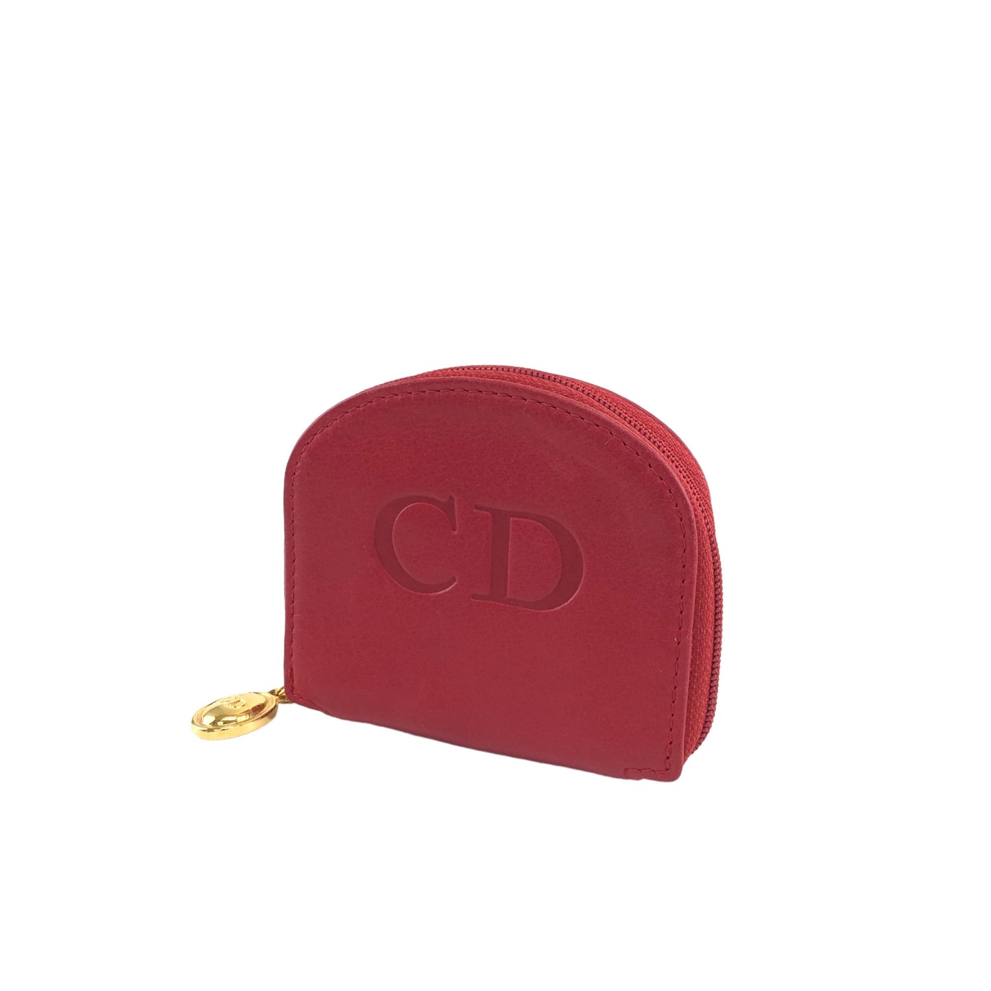 Christian Dior CD Logo Leather Coin Purse Red Vintage d57gp4