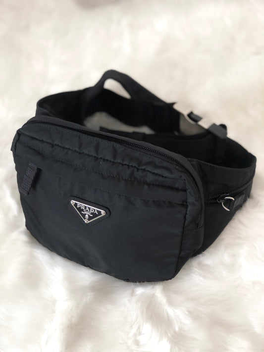 PRADA Triangle Logo Nylon Belt Bag Sling Bag Black Vintage jwamw5