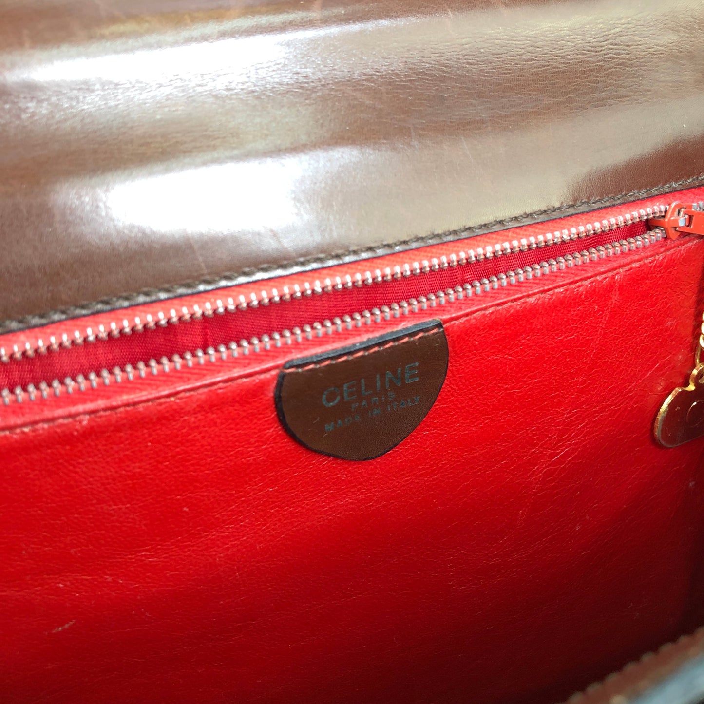 CELINE Triple Gancini Mantel Kelly Leather Handbag Brown vintage Old Celine iz86nn