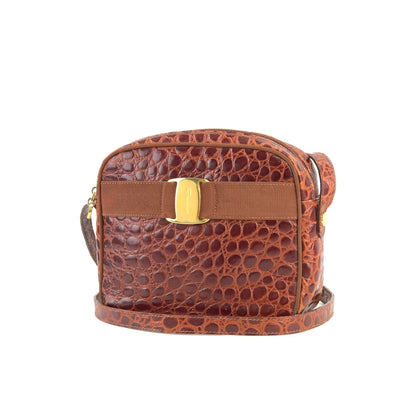 Salvatore Ferragamo Vala Ribbon 鱷魚壓花包 棕色 復古 舊款 x6i2ib