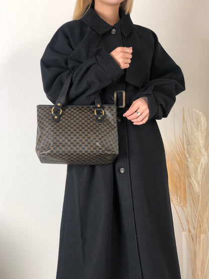 CELINE Macadam Leather Handbag Black Vintage a2psx4