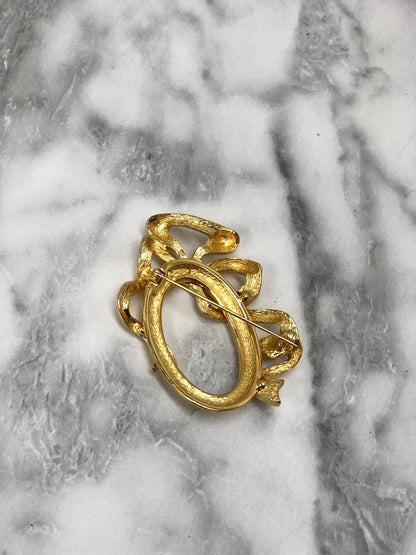 Christian Dior 緞帶圖案胸針 金色 復古 8jxfxg 