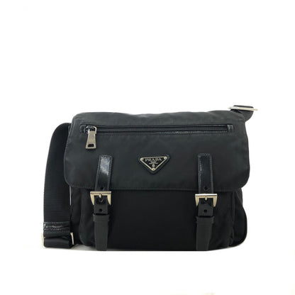 PRADA Triangle Logo Logo Motif Nylon Shoulder bag Black Vintage drwpjp