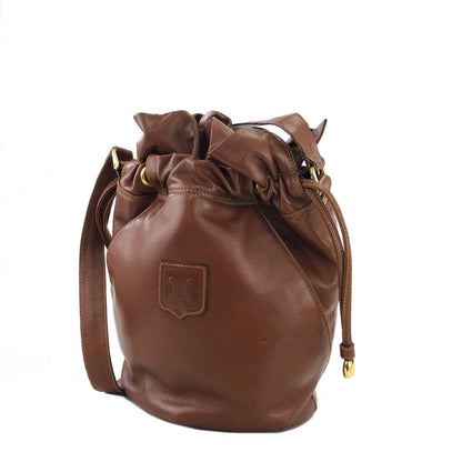 CELINE Blason 皮革抽繩單肩包 棕色 復古 2hgzv7 