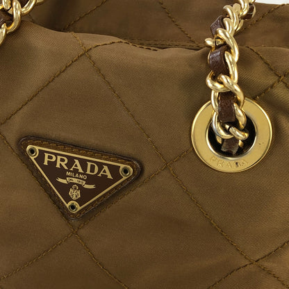 PRADA Triangle Logo Chain Shoulder Quilted Nylon Shoulder bag Brown Vintage kzrh7a