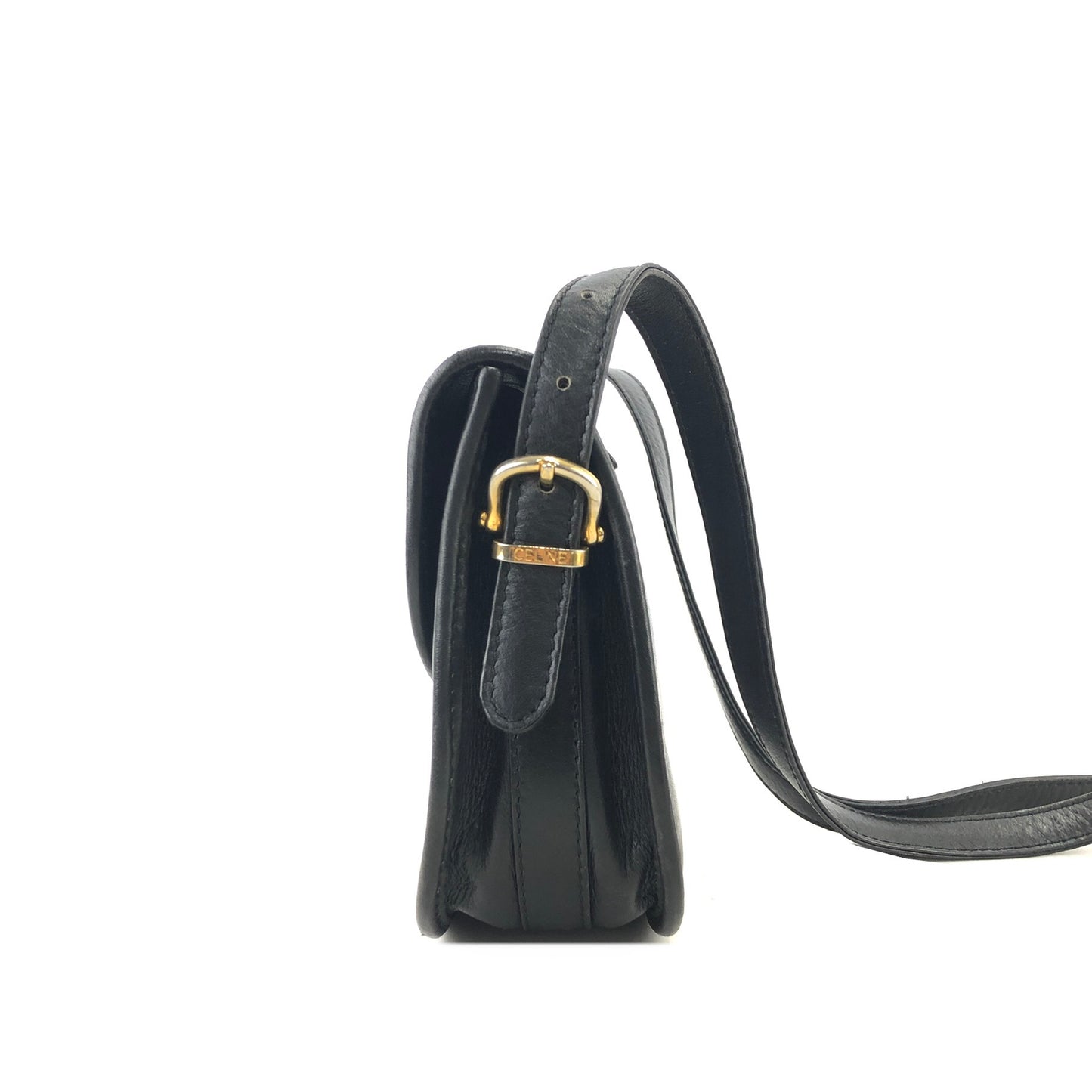 CELINE Gancini Leather Crossbody Shoulder bag Black Vintage 243mx8