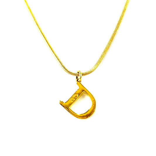 Christian Dior Letter D Pendant Necklace Gold Vintage f4ytyw
