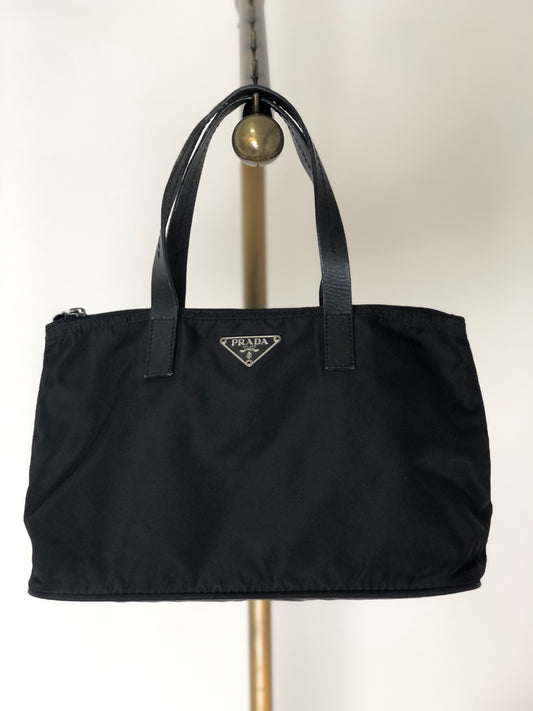 PRADA Triangle Logo Nylon Handbag Black Vintage hdamrs