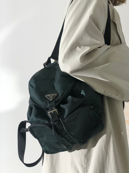 PRADA Triangle Logo Double pocket Nylon Backpack Green Vintage r5kz8b