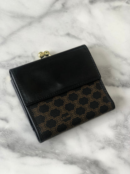CELINE Macadam  PVC Leather Folded Wallet Black Vintage 5m3ywv