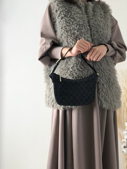 GUCCI GG Canvas Leather Small Handbag Hobobag Black Vintage 2egrki