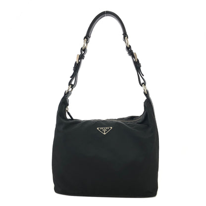 PRADA Triangle Logo  Nylon Leather Shoulder bag Hobobag Black Vintage zx7az8