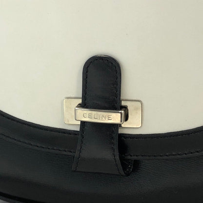 CELINE Logo Motif Leather Shoulder bag Black White Vintage ikpwf5