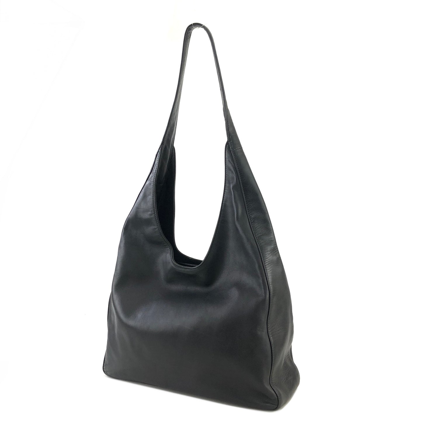 PRADA Logo Motif Embossed Leather Shoulder bag Hobobag Black Vintage b8kas6