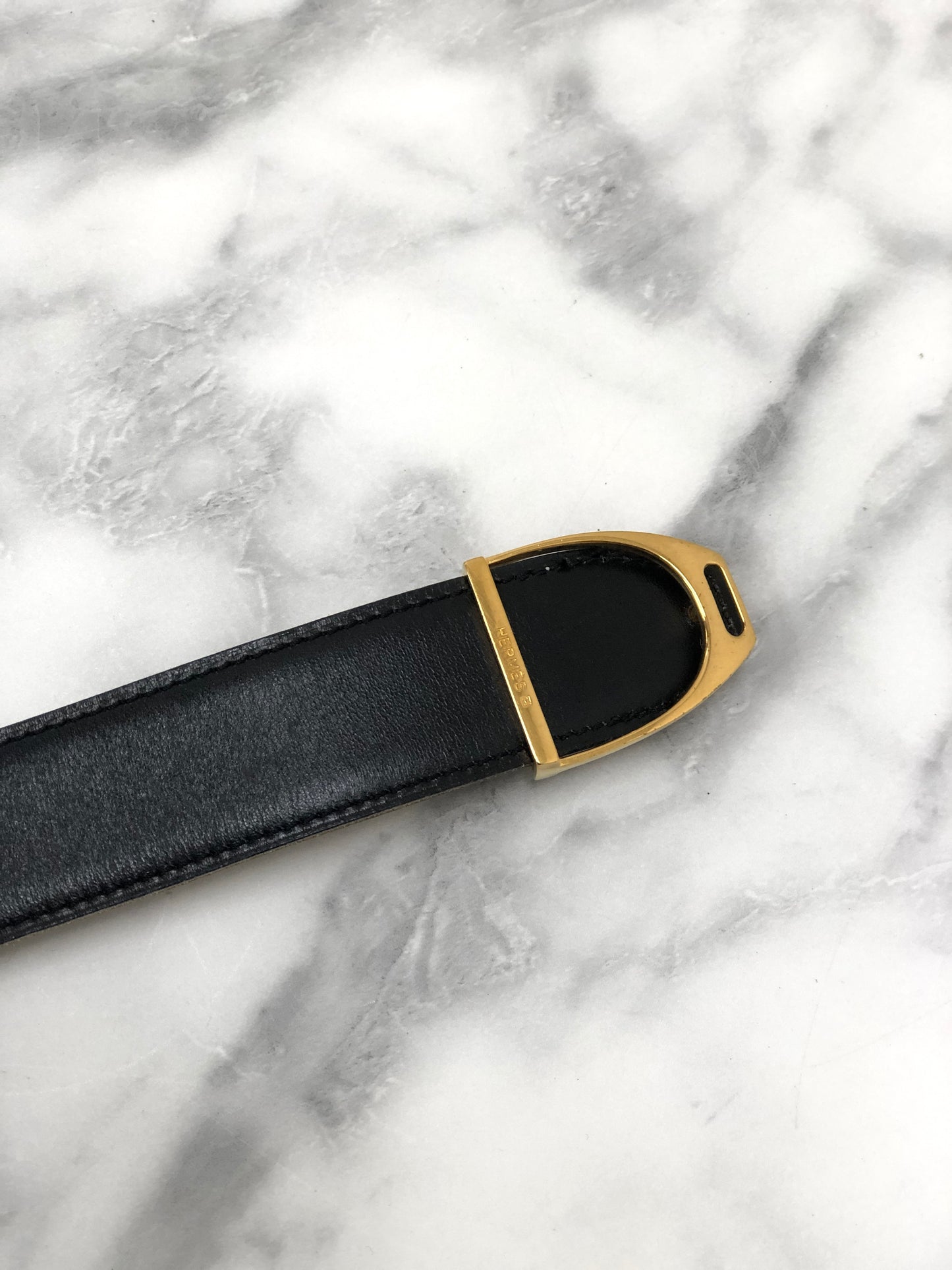 HERMES Leather Belt Black Vintage ydv6pp