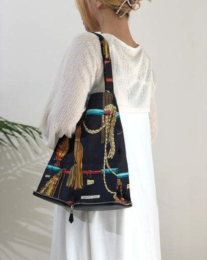 HERMES Silk Foldable Eco Silky Pop Totebag Black Vintage 7ztzeb