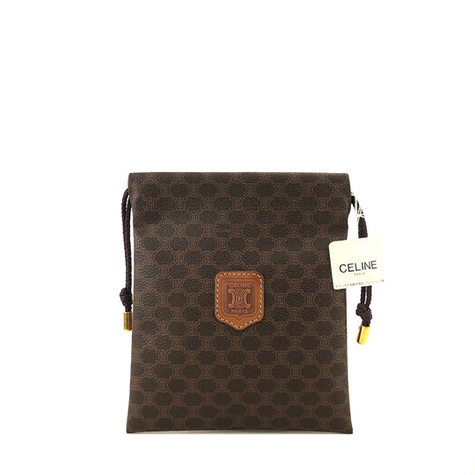 CELINE Macadam Blason Drawstring Pouch Brown Vintage 7cyj7d