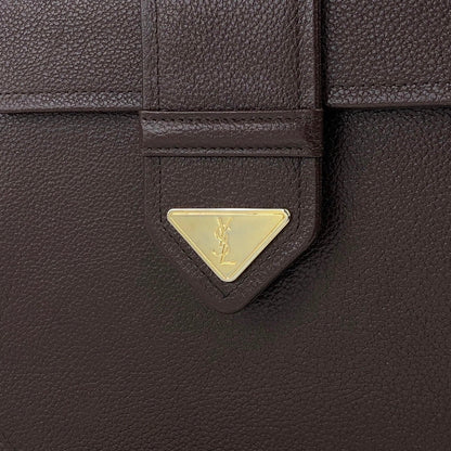 Yves Saint Laurent YSL Logo Leather Round Shoulder bag Brown Vintage b735mp