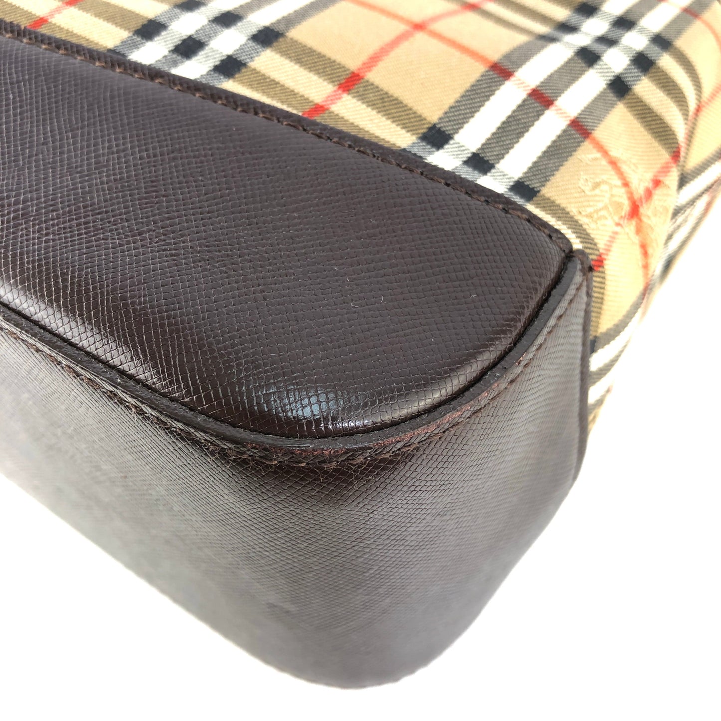 Burberrys Burberry Classic Check Circle Charm Canvas Leather Handbag Beige Black vintage Old xi5ckx