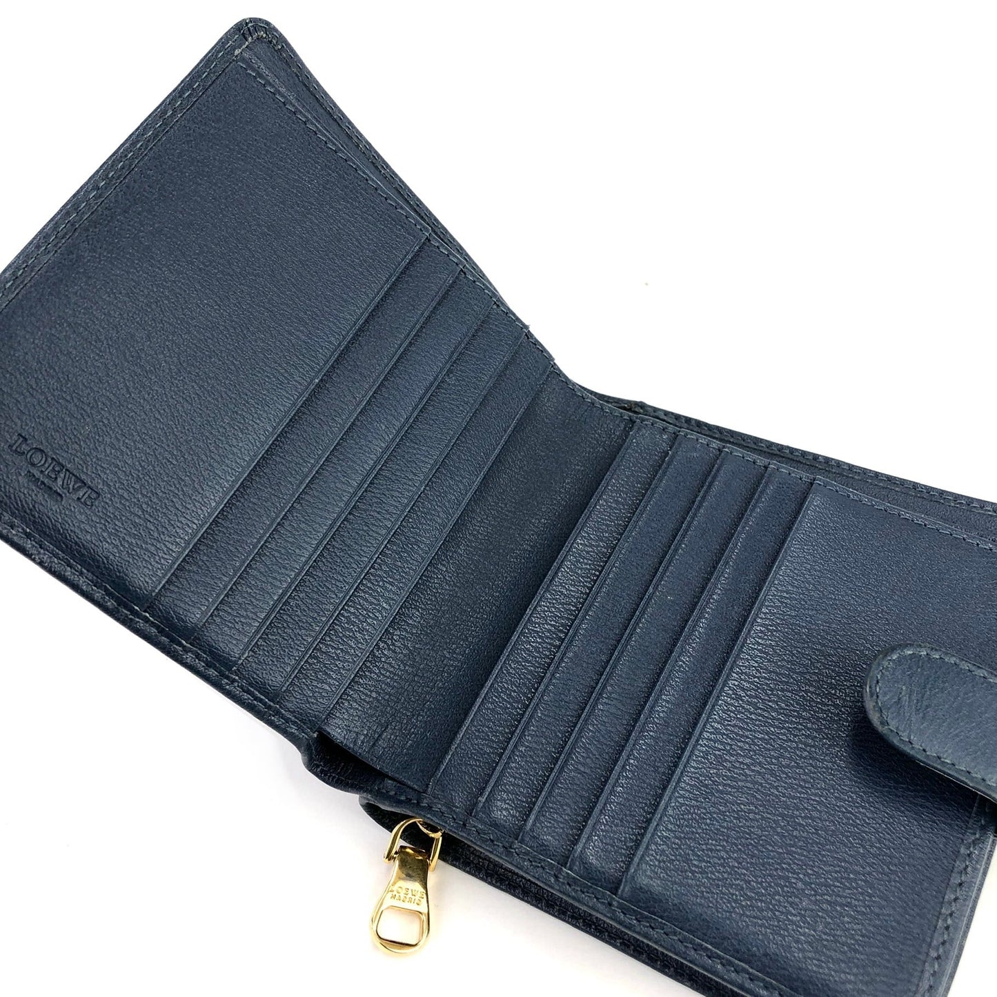 LOEWE anagram compact wallet leather navy vintage old 3nn654