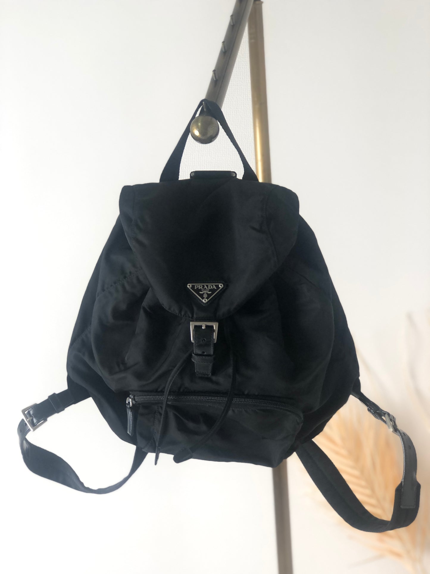 PRADA Triangle Logo Front Buckle Nylon Backpack Black Vintage vji7ea