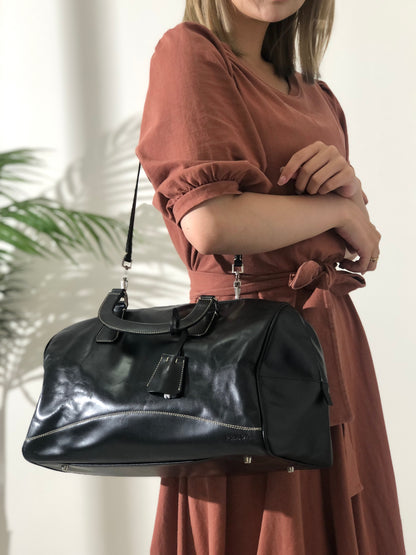 PRADA Leather Two-way Handbag Shoulder bag Boston bag Black Vintage uxvrch