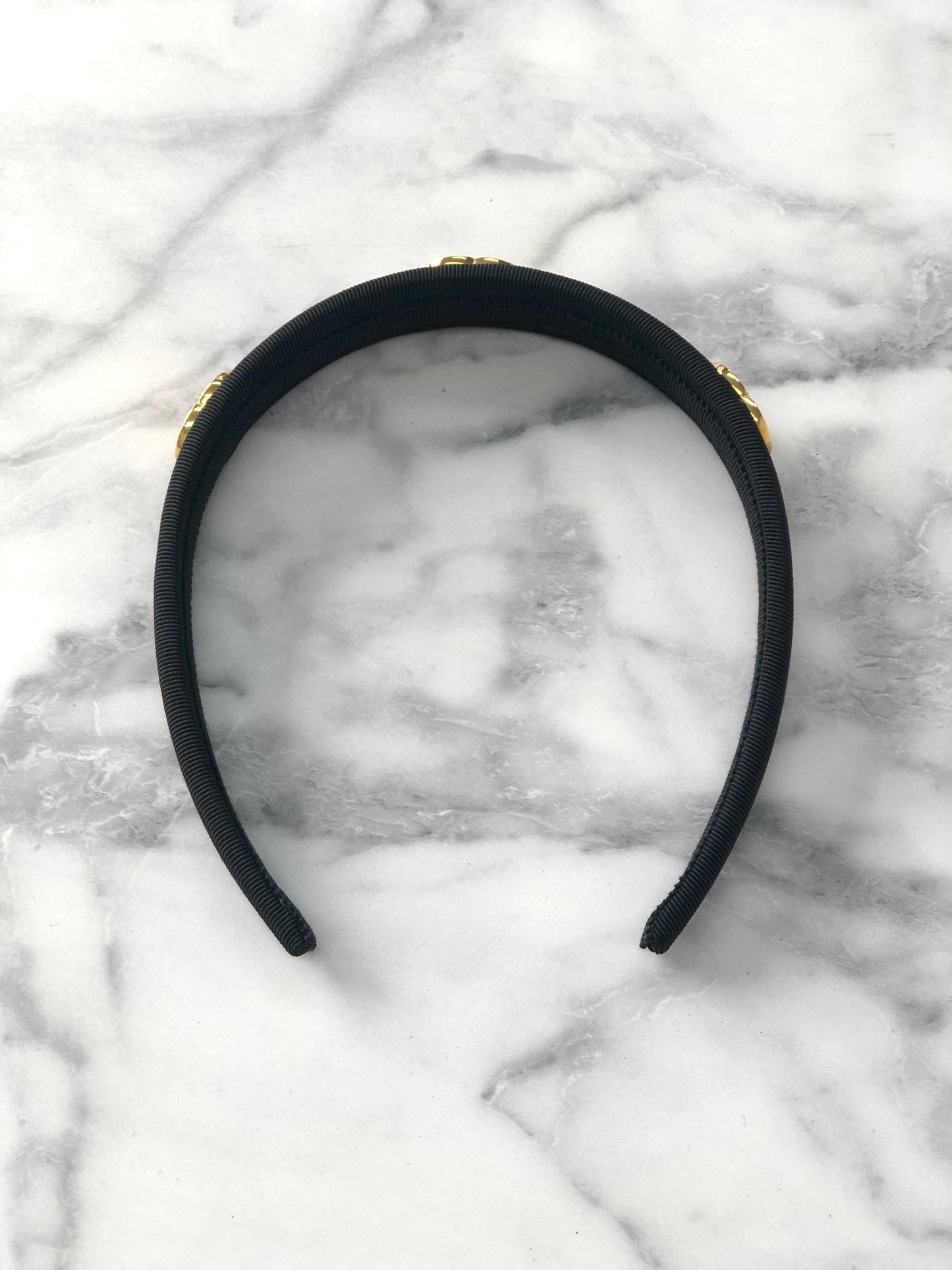 CELINE Circle Logo Fabric headband Black Vintage jfpgmz