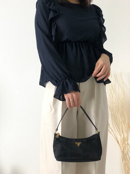 PRADA Logo Nylon Handbag Hobobag Black Vintage yg6ukb