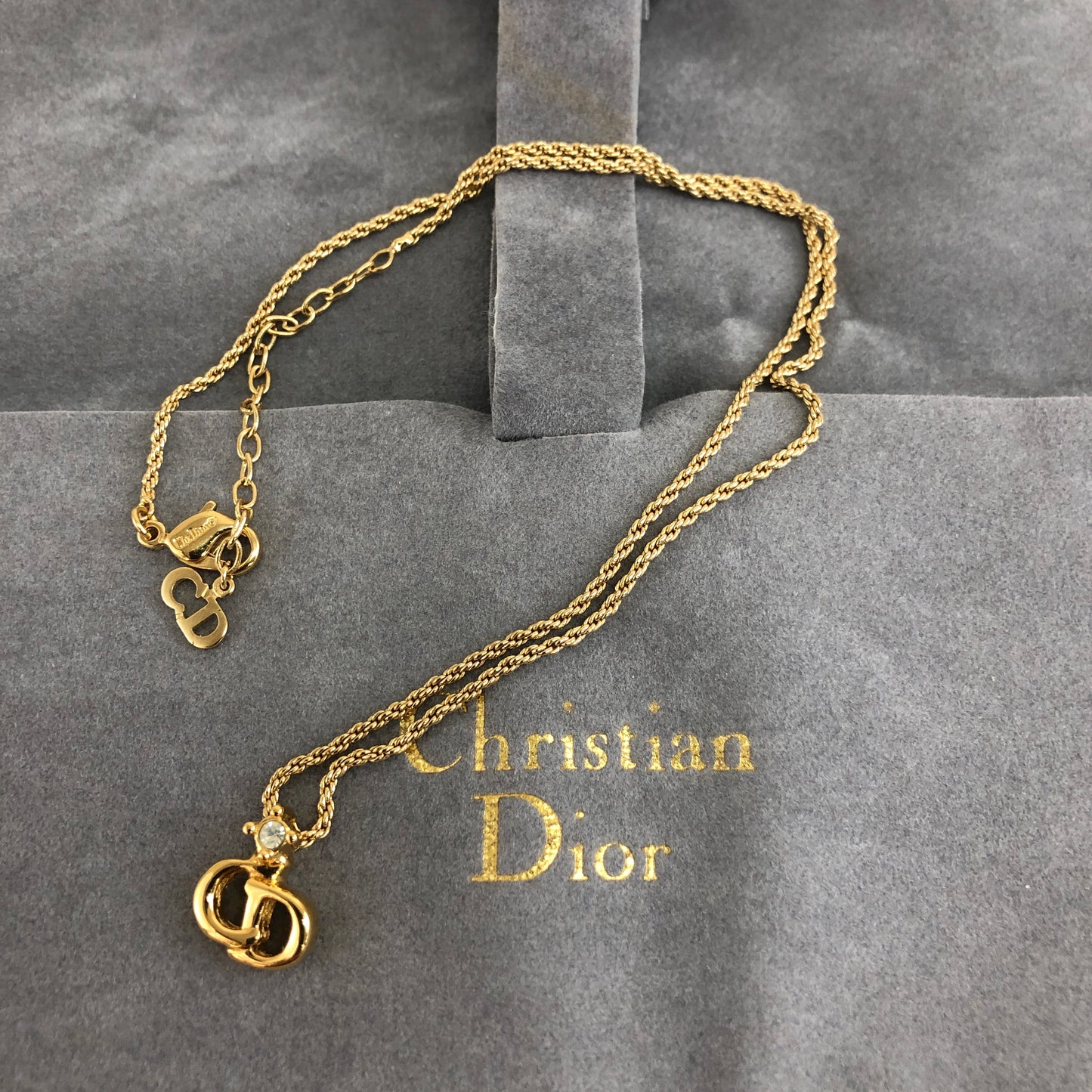 Christian Dior CD Logo Stone Necklace Gold Vintage snnhc8