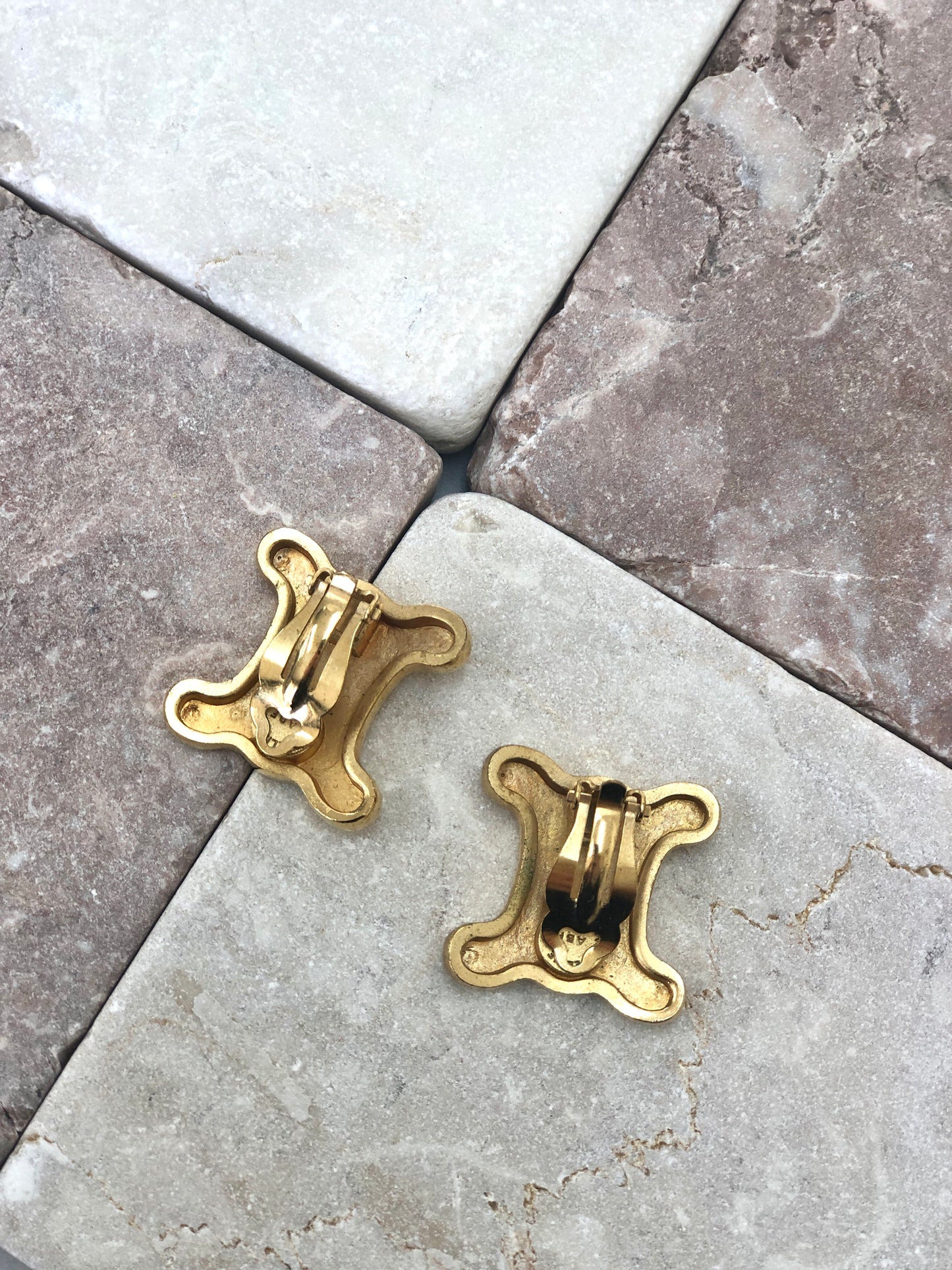 CELINE Triomphe Earrings Gold Vintage j5u365