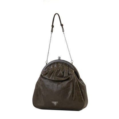 PRADA 皮革鏈條派對包手提包迷你包棕色復古舊款 37czyb