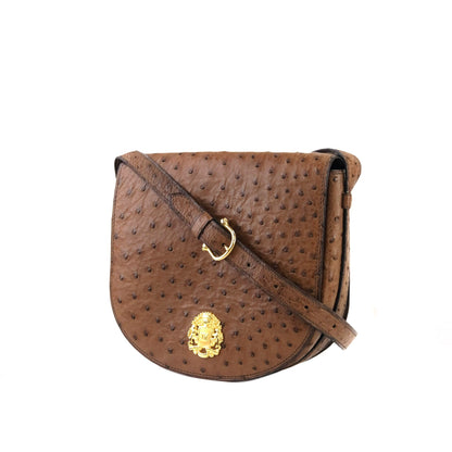 CELINE Triomphe Blason Emblem 鴕鳥皮斜背包單肩包棕色復古 ncpap7 