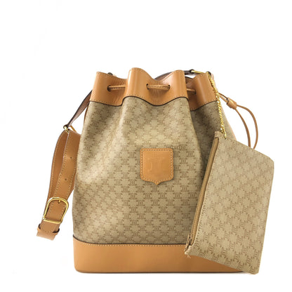 CELINE Macadam Blason Drawstring Shoulder bag Beige Vintage xugruh
