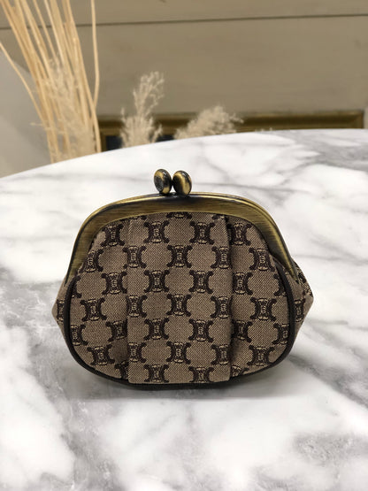 CELINE Blason 金屬扣提花零皮夾 棕色 復古 fw8fdh